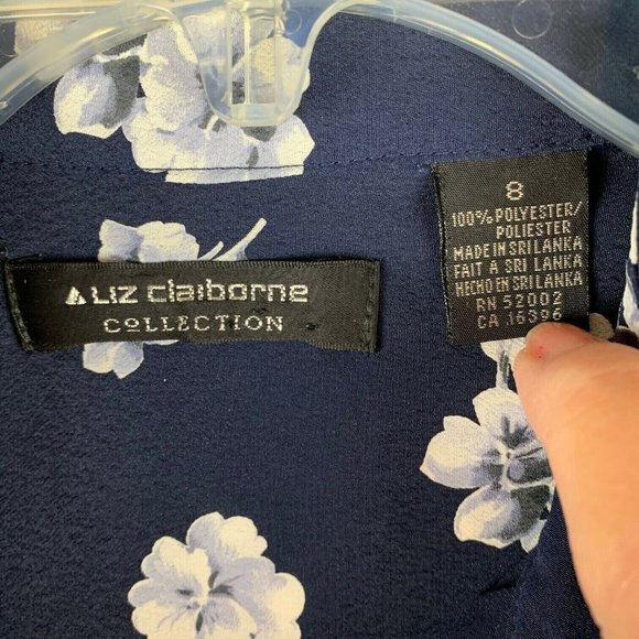 Liz Claiborne Womens Size 8 Long Sleeve Blouse Black Floral Button Front - Picture 2 of 4